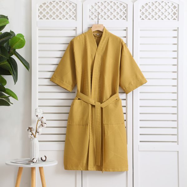 Cotton Single-layer Yarn Bathrobe Spring Summer Cropped Sleeves Mid-length Bathrobe - Image 9