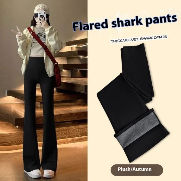 Fleece-lined Thick Shark Pants High Waisted Tuck Pants Slimming And Tight Yoga Pants - Image 3