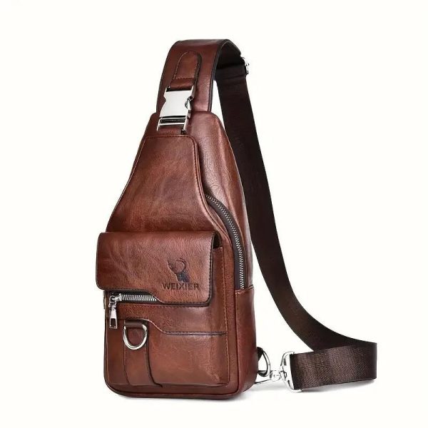 Premium PU Leather Vintage-Style Chest Bag - Spacious Multi-Compartment Crossbody Bag With Waterproof Design, Large Capacity, And Stylish Casual Look For Men - Image 3