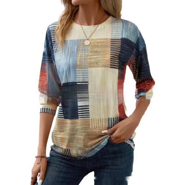 Women's Printed Round Neck Long Sleeve Top - Image 2