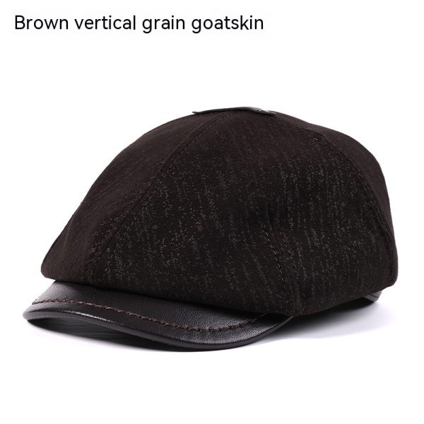 Men's Sheepskin Peaked Cap Beret Vintage Newsboy Painter Octagonal Leather Hat British - Image 6