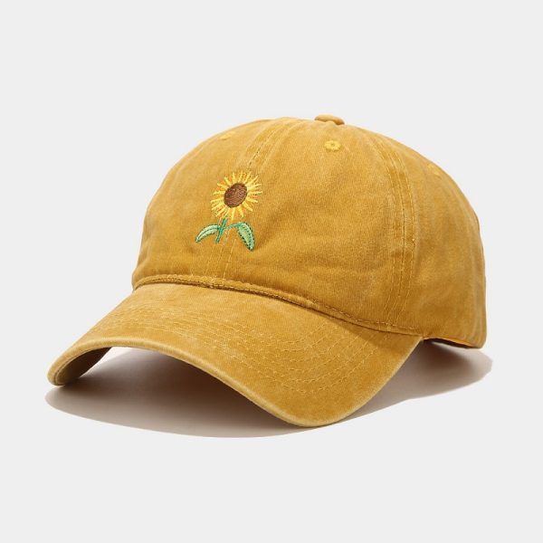 Washed-out Vintage SUNFLOWER Embroidered Peaked Cap Outdoor Travel - Image 6