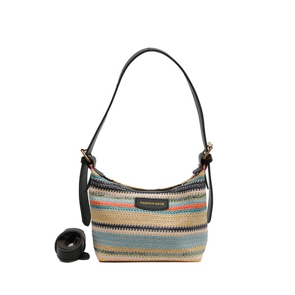 Fashion Color Contrast Woven Bag Women's Simple Shoulder Bag - Image 5