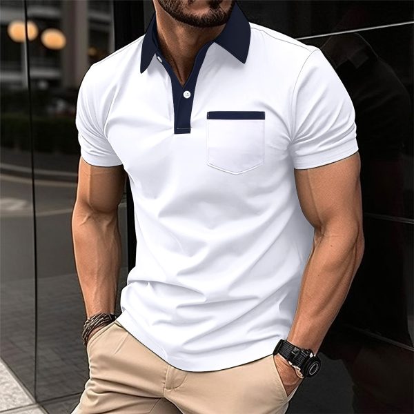 Lapel Fashion Slim Pocket Short-sleeved T-shirt Polo Shirt Men Clothing - Image 2