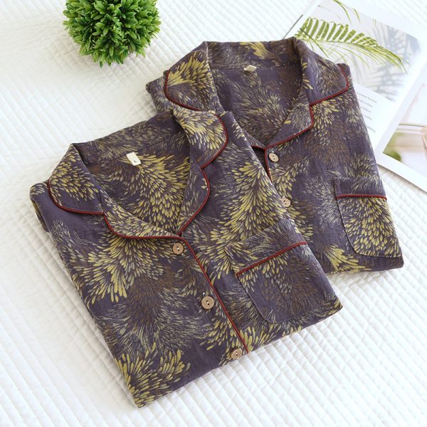 Winter Couple Yarn-dyed Cotton Pajamas Long Sleeve Can Be Outerwear Homewear Men's Suit - Image 10