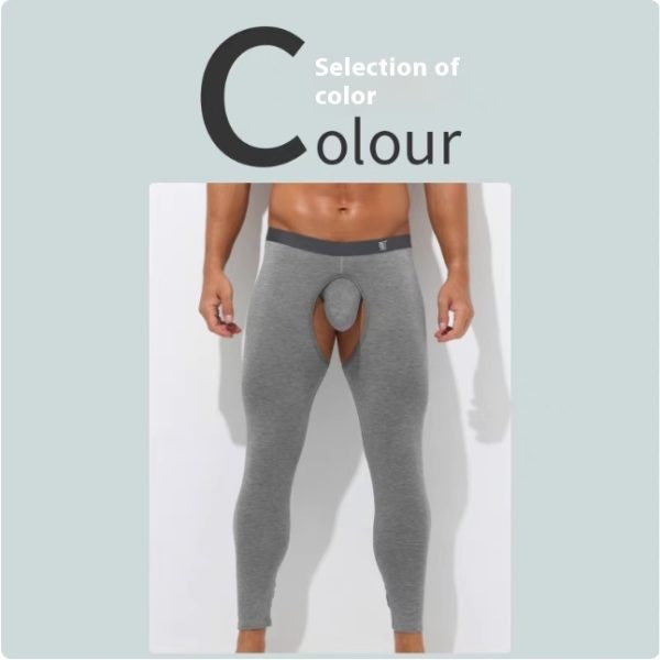 Men's Open Crotch Thermal Pants Thin Leggings Modal Autumn Winter Tight Inside Wear Free - Image 5