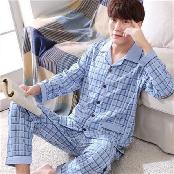 Men's Autumn And Winter Cotton Long-sleeved Trousers Thin Pajamas Loose Home Wear Suit Men - Image 7