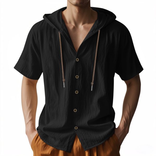 Loose Hooded Short-sleeved Shirt For Men - Image 2