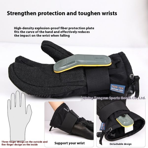 Veneer Silky Kevlar Ski Gloves Three Finger Waterproof And Hard-wearing Ski Mitten - Image 3