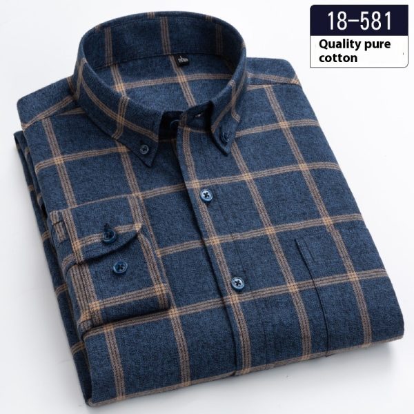 Cotton Brushed Plaid Long-sleeved Shirt Business Casual Cotton Men's Shirt Autumn And Winter - Image 6