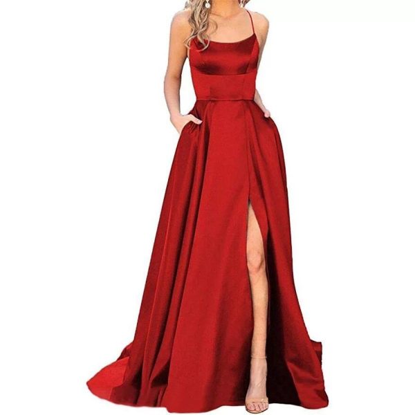 Solid Color Long Slimming And Shoulder Hollow Girlfriends Fashion Bridesmaid Party Dress - Image 4