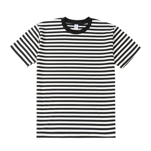 Striped Short Sleeve Simple Men's Versatile T-shirt Loose Top Half Sleeve Slim Striped Navy Skirt - Image 7