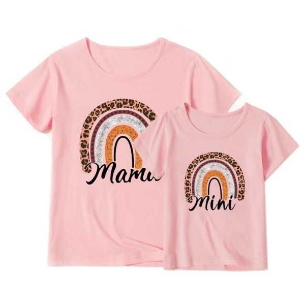 Valentine's Day Mother-daughter Matching Outfit Mom And Daughter European And American Summer Casual Trend New Rainbow Letter Print Short-sleeve - Image 2