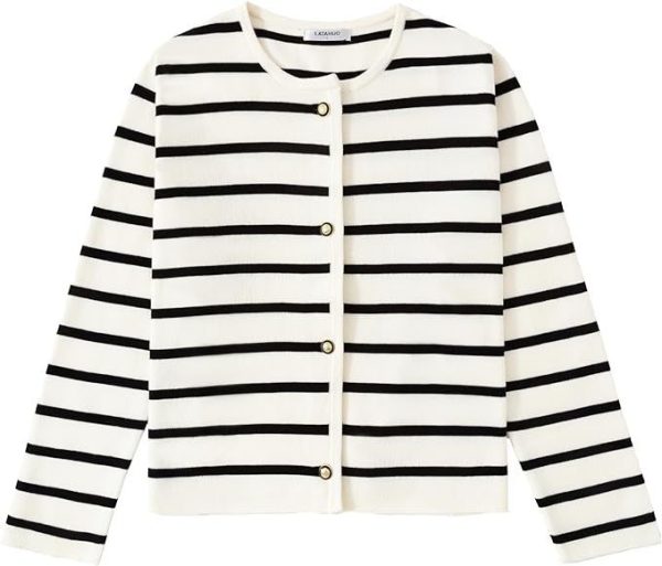 Women's Striped Cardigan Sweater Fashion Long Sleeve Button - Image 3