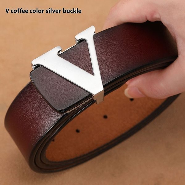 Factory Direct Sales Retro Smooth Genuine Leather Pure Cowhide Letter V Pants Belt - Image 5