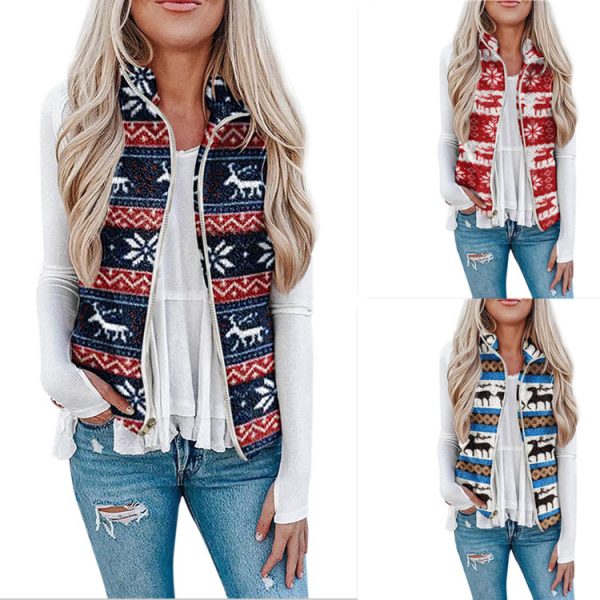 Women's Christmas Top Plush Printed Vest - Image 2