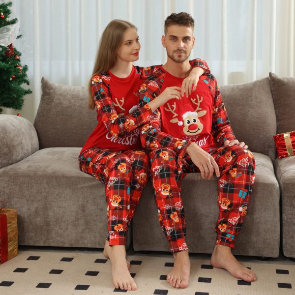 European And American Long Sleeve Home Wear Printed Plaid Christmas Suit - Image 4