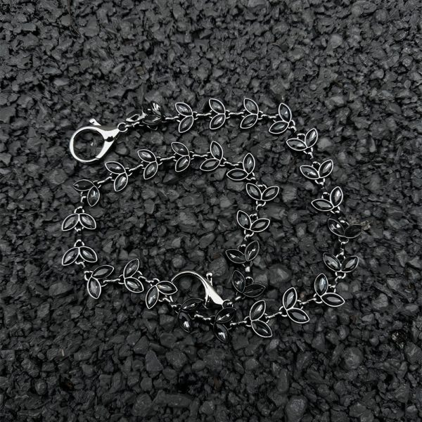 Black Vine Silver Gem Phants Zipper Men's Denim Waist Chain