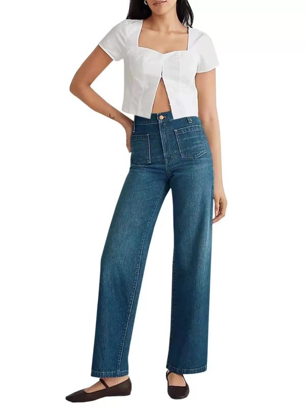 Washed Women's Jeans Wide Leg Trousers Square Pocket - Image 7