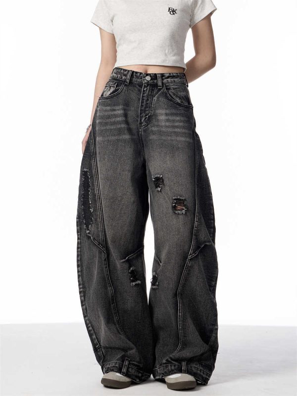 Retro Minority Design Wash Cut Deconstruct Machete Daddy Jeans - Image 4