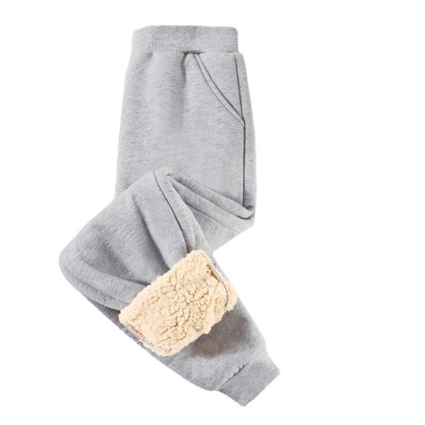 Children's Fleece-lined Thick Lambskin Pure Color Warm Keeping Sweatpants - Image 5