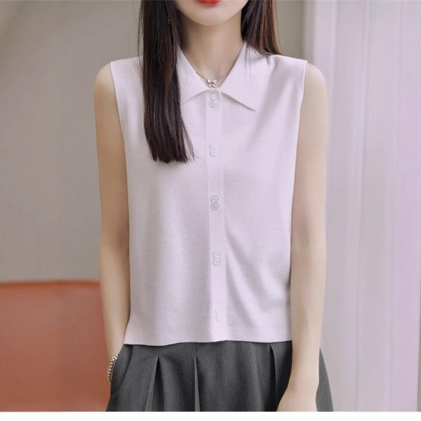 Shirt Collar Knitted Vest For Women New Autumn And Winter Base - Image 2