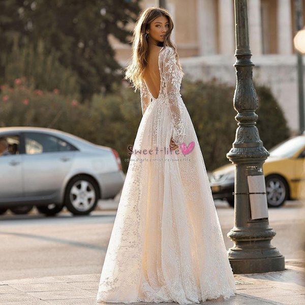 Women's Wedding Dress Lace Long Sleeve Dinner Party Gown - Image 2