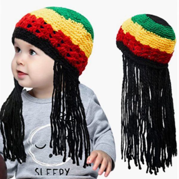 Halloween Jamaica Reggae Children Woolen Cap Handmade Knitted Rainbow Striped Festival Funny Wear - Image 3