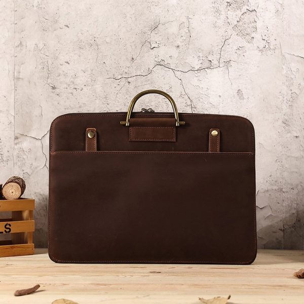 Crazy Horse Leather Men's Business Handbag Genuine Leather Computer Bag - Image 3