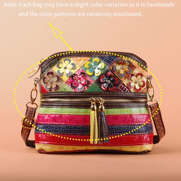 Genuine Leather Serpentine Color Handmade Casual Daily Tassel Flowers Shoulder Messenger Bag For Women - Image 9