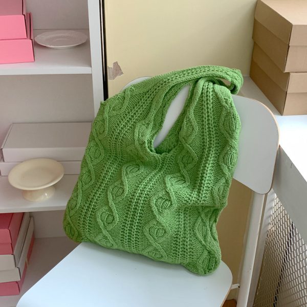 Portable Retro Hollow Knitted Woolen Yarn Bag Shoulder Tote Bag - Image 9