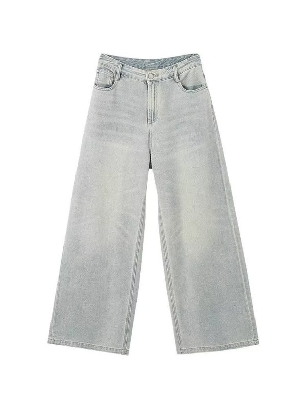 Retro Blue Loose-fitting Wide Leg Mopping Jeans - Image 6