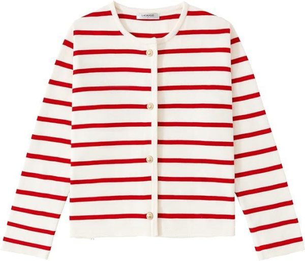 Women's Striped Cardigan Sweater Fashion Long Sleeve Button - Image 6