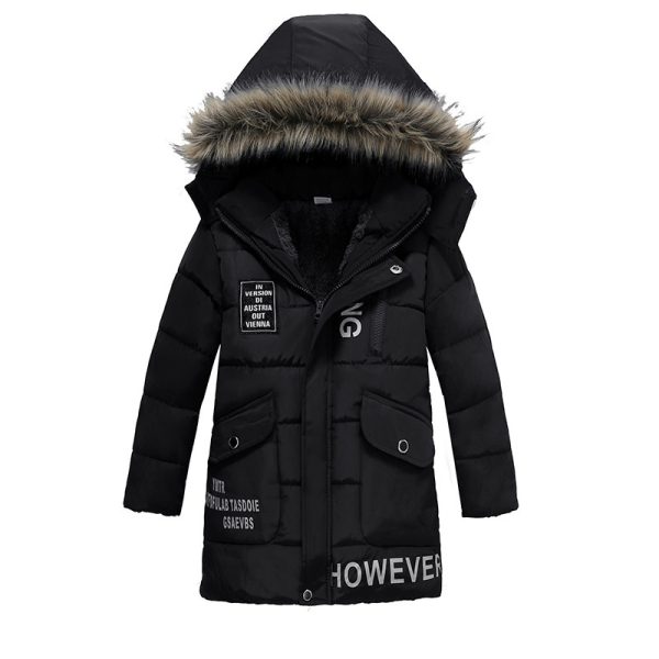 Boys Large Fur Collar Padded Warm Cotton Jacket