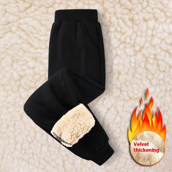 Children's Fleece-lined Thick Lambskin Pure Color Warm Keeping Sweatpants - Image 4