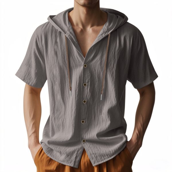 Loose Hooded Short-sleeved Shirt For Men - Image 3