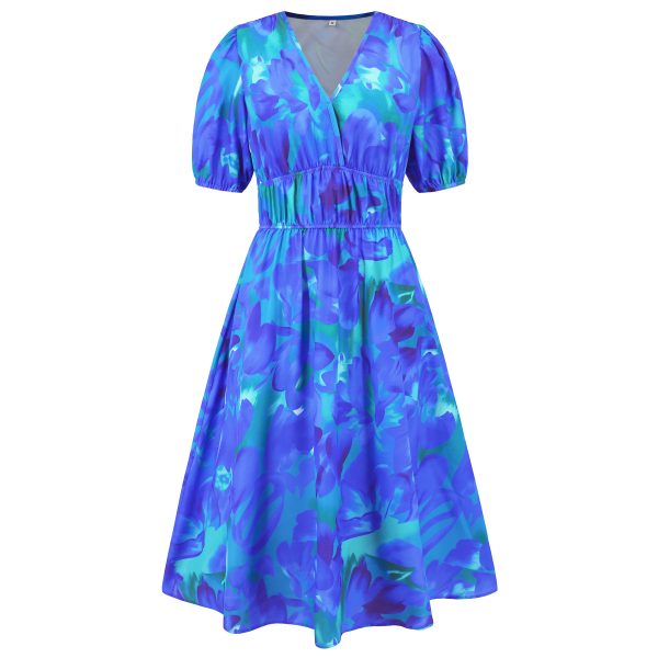 Summer Women's V-neck Bohemian Print Dress - Image 5