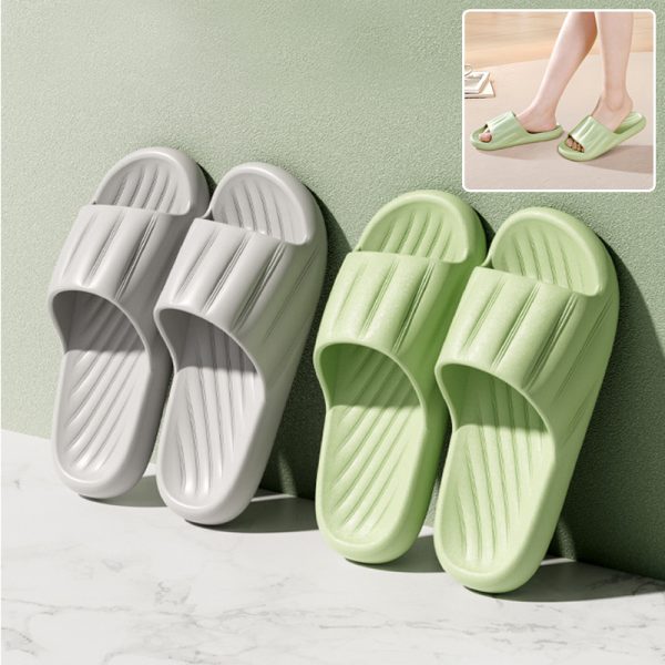 Fashion Solid Color Striped Home Slippers Summer Thick Bottom Non-slip Bathroom Slipper Women Men Couples Shoes