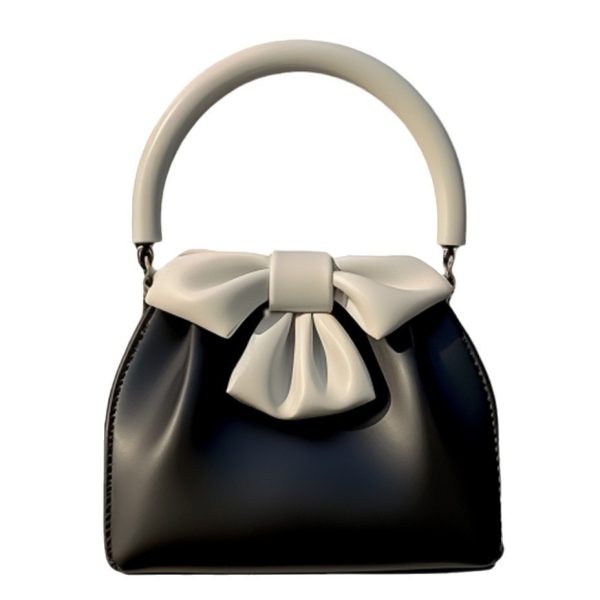 Women's Pleated Handbag Contrast Color Bow Bucket Bag - Image 2