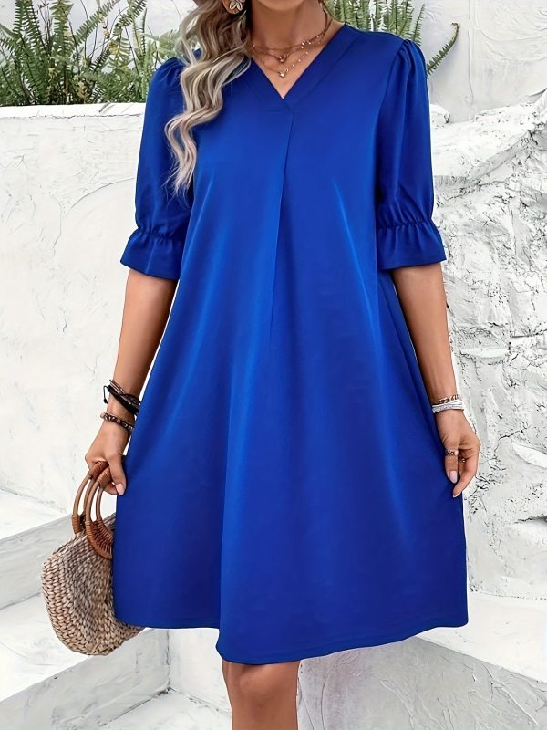 Elegant Color Short Sleeve Dress For Spring  Summer Women's Clothing - Image 2