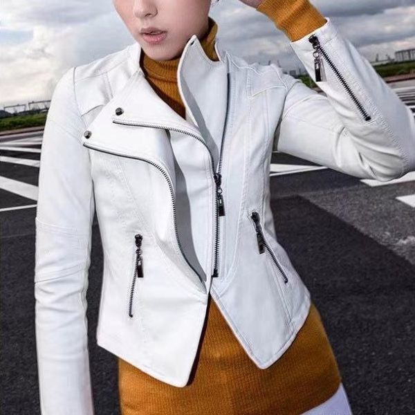 New Women's Leather Top Coat European And American Fashion Motorcycle Slim Fit Short Leather Jacket Jacket Zipper One Generation