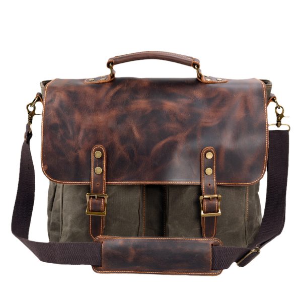 Waterproof Canvas Stitching Leather Briefcase Handbag - Image 3