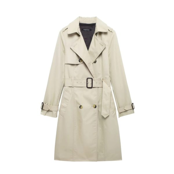 Retro Double-breasted Slim-fit Long-sleeved Lapel Versatile Trench Coat - Image 6