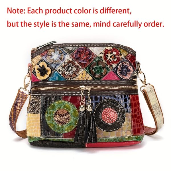 Genuine Leather Serpentine Color Handmade Casual Daily Tassel Flowers Shoulder Messenger Bag For Women - Image 4