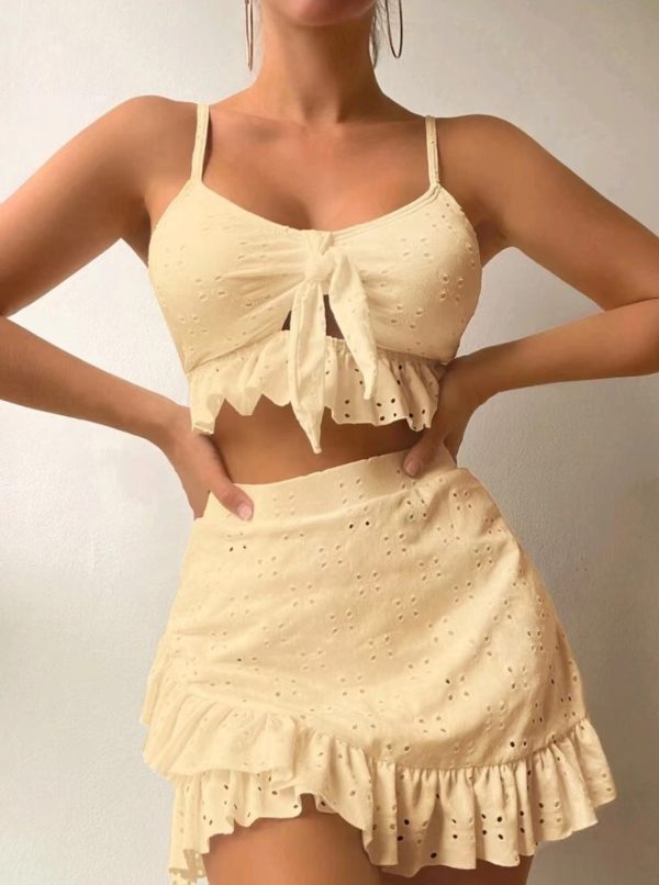 3pcs Beach Bikini With Hip-hugging Skirt Fashion Ruffle Design Swimsuit Set Summer Womens Clothing - Image 7