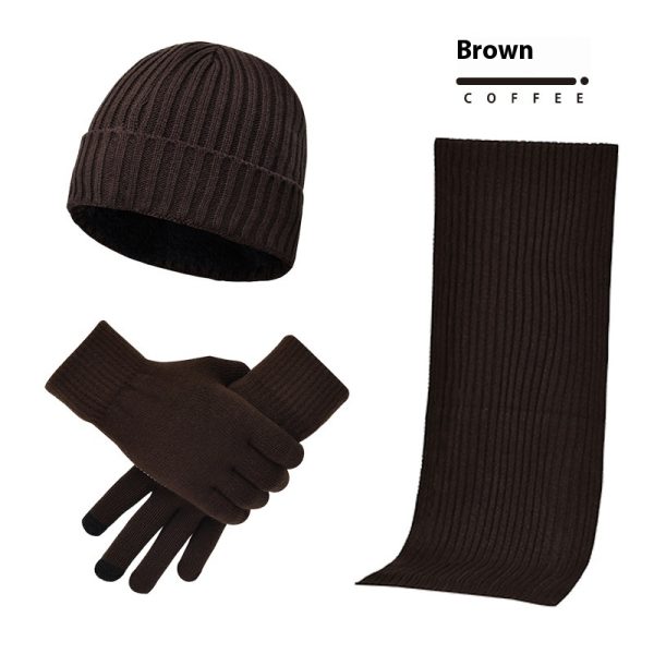 Men's And Women's Knitted Thickened Warm Wool Hat Scarf Gloves Three-piece Set - Image 7