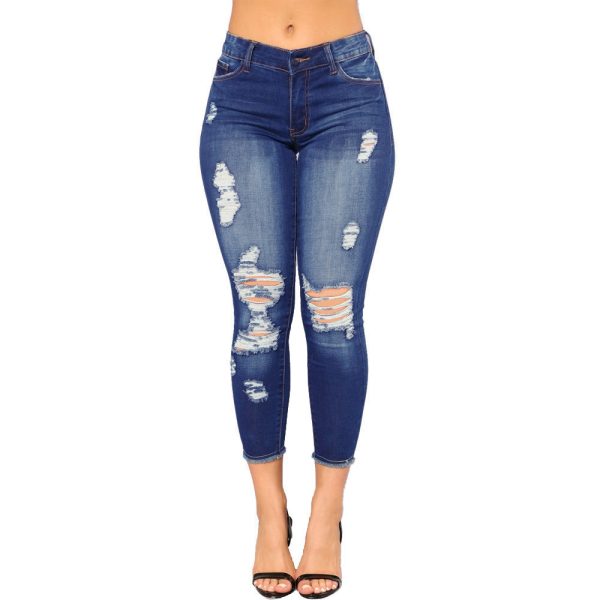 Ripped Denim Women's Pants Tight - Image 8