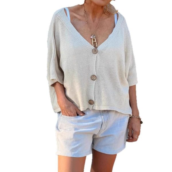 European And American Loose Casual Knitted Cardigan V-neck Buttons Women's Top - Image 5