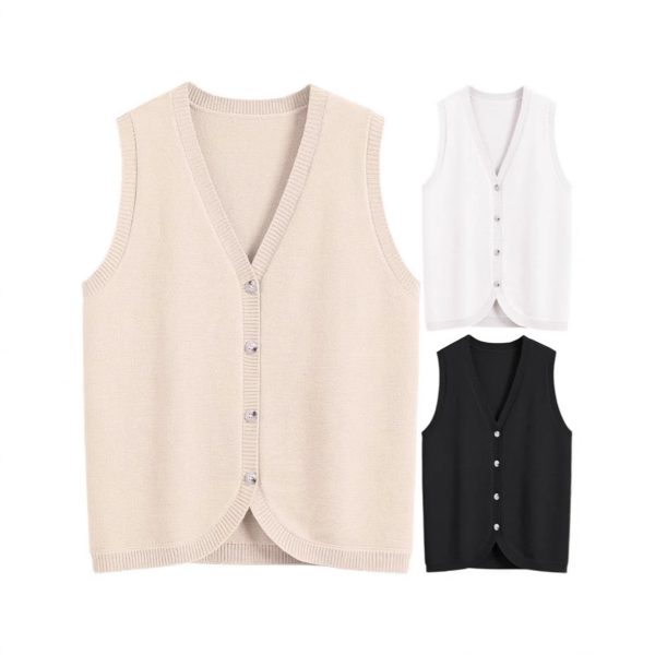 European And American Spring And Summer Women's Vest Buckle V-neck Casual Wear - Image 2