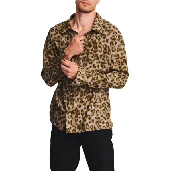 Men's Leopard Print Plus Size Printed Long Sleeve Loose Casual Shirt - Image 5